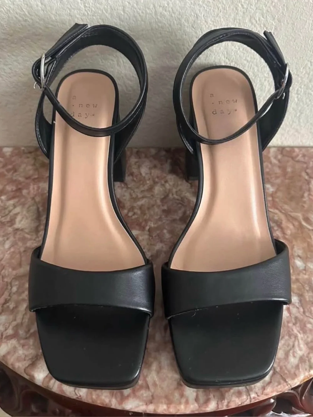 A New Day Black Block Ankle-Strap Heels